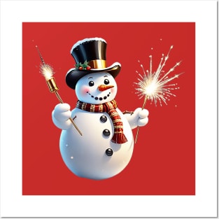 SNOWMAN AND SPARKLER Posters and Art